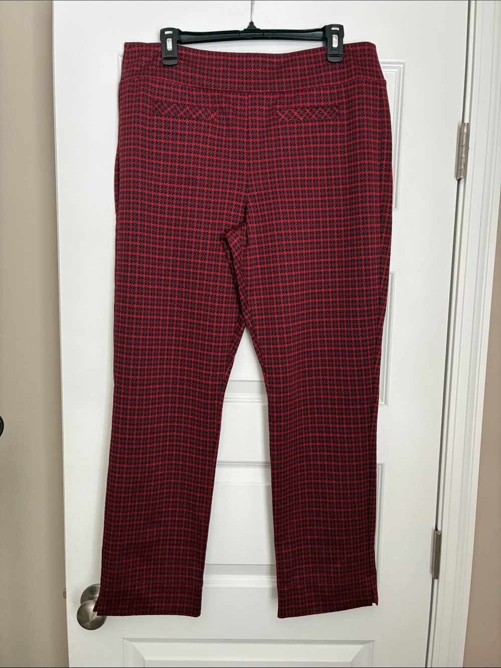 CAbi Red and Black Houndstooth Pull-On pants